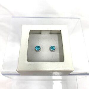 Aquamarine Crystal Inset Silver Tone Stud Earrings - New In Original Box